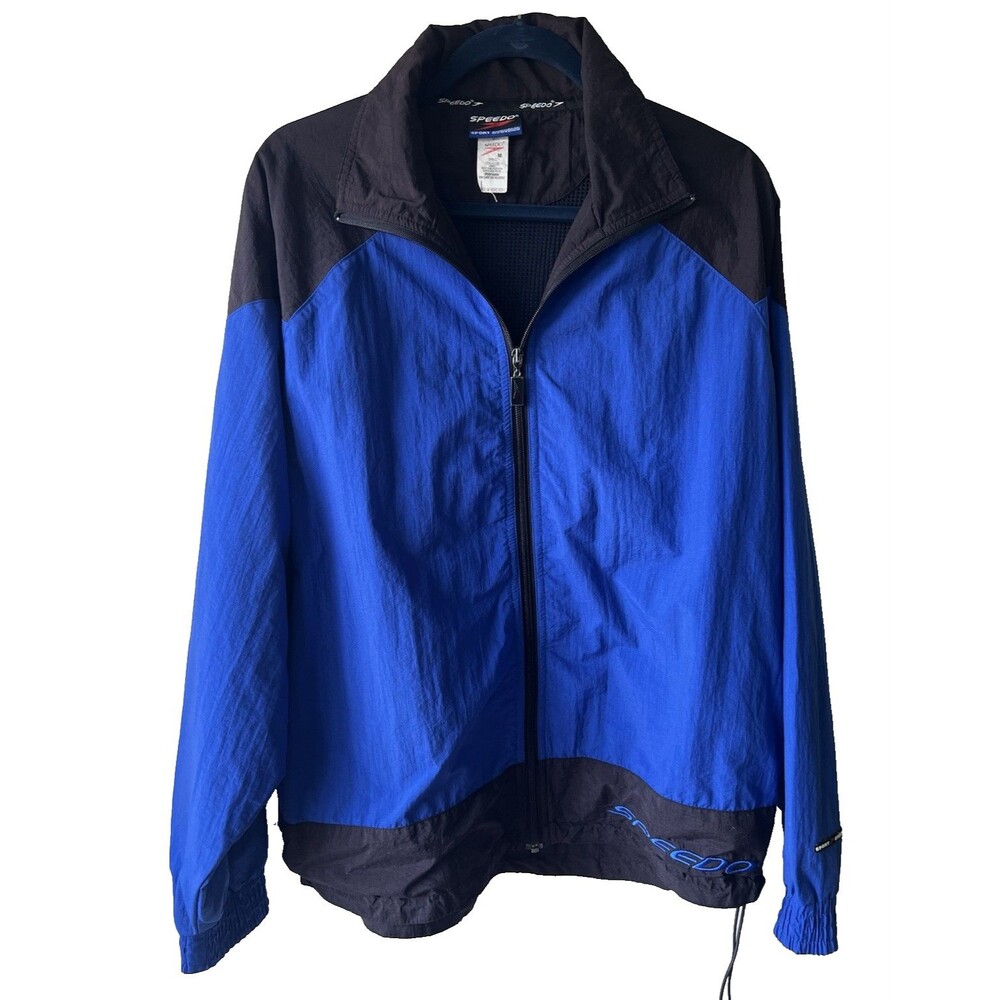 Speedo Blue Black Windbreaker Jacket Men's Medium Full Zip Embroidered Logo